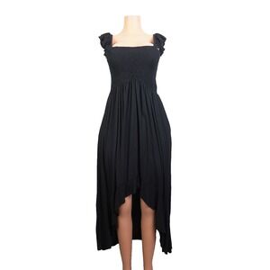 Raviya Black Boho Cottagecore Babydoll Prairie Smocked Midi Dress Size L